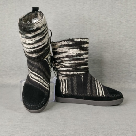 Toms Nepal Black Suede Textile Mix Boots